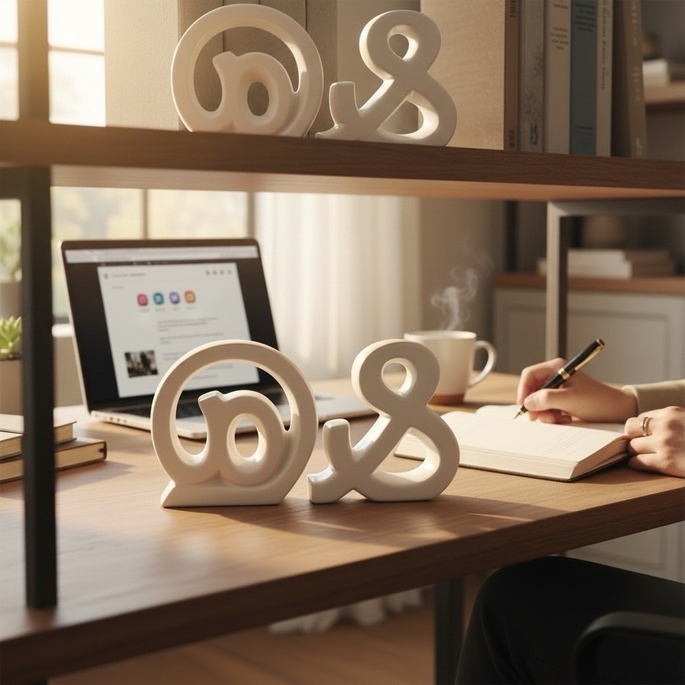 White Ceramic Ampersand At Sign Decor Set Tabletop‎ Typographic Figurine Symbols